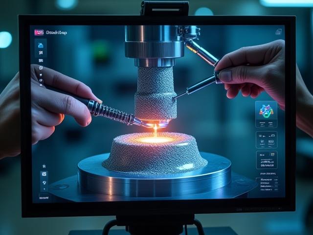 Ein Bildschirm zeigt eine interaktive 3D-Simulation eines Metallbiegevorgangs, bei dem ein Benutzer Werkzeuge digital steuert und die Materialverformung in Echtzeit beobachtet.